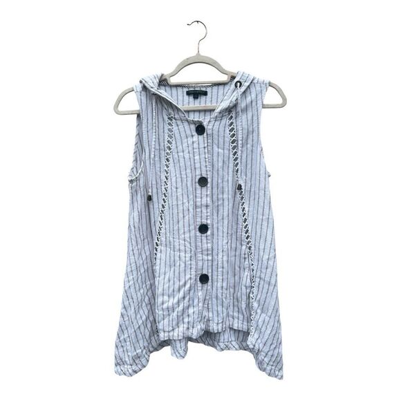 For Cynthia White and Black Striped Sleeveless Button-Down Shirt size small - Picture 1 of 5